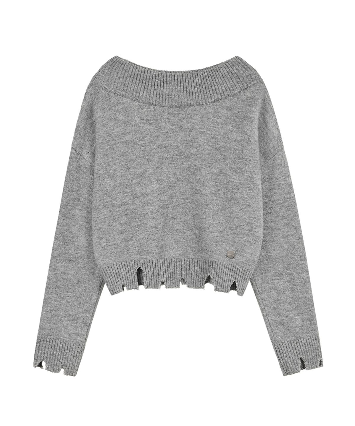 락케이크(ROCKCAKE) Off Shoulder Damaged Knit - Gray
