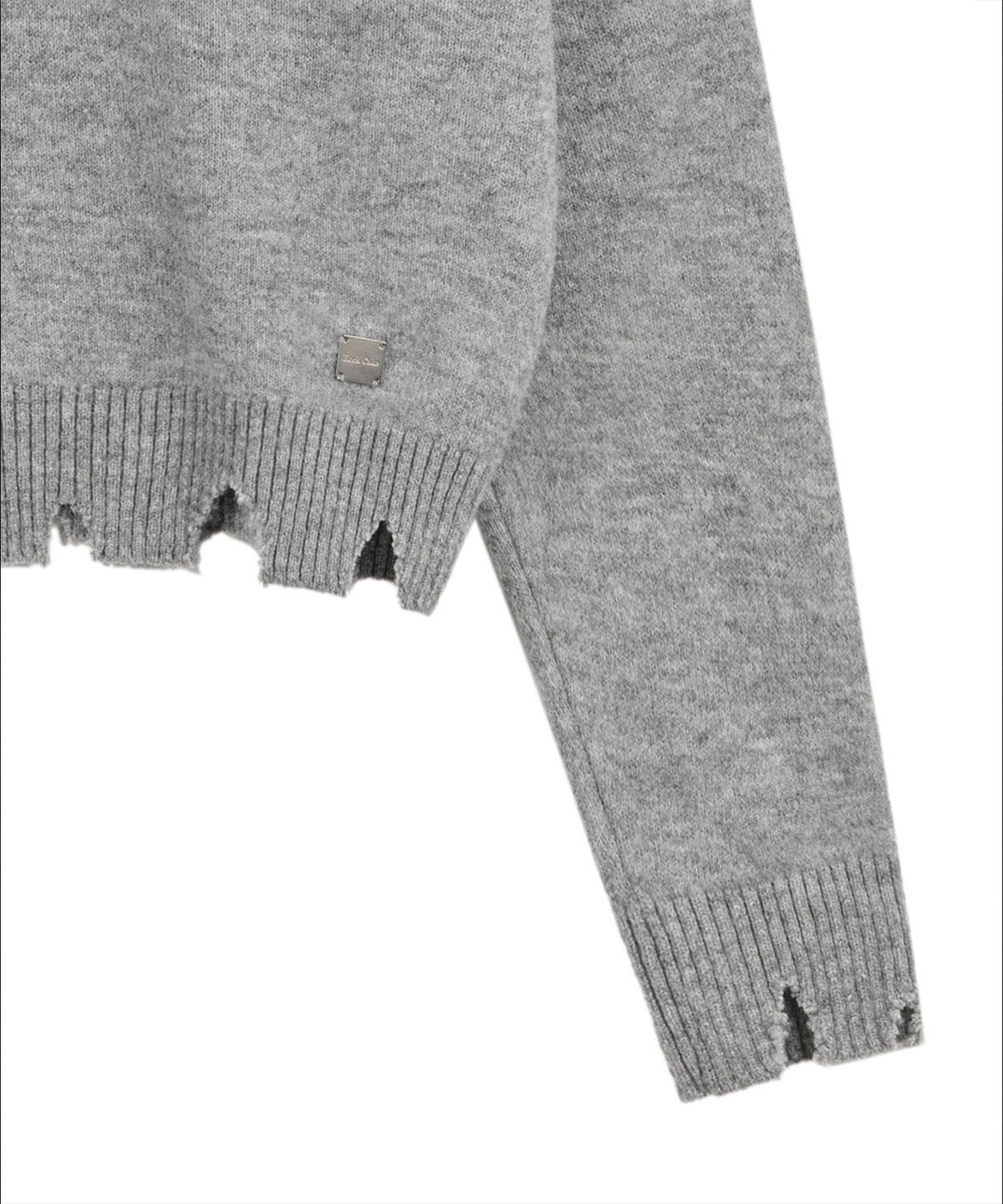 락케이크(ROCKCAKE) Off Shoulder Damaged Knit - Gray
