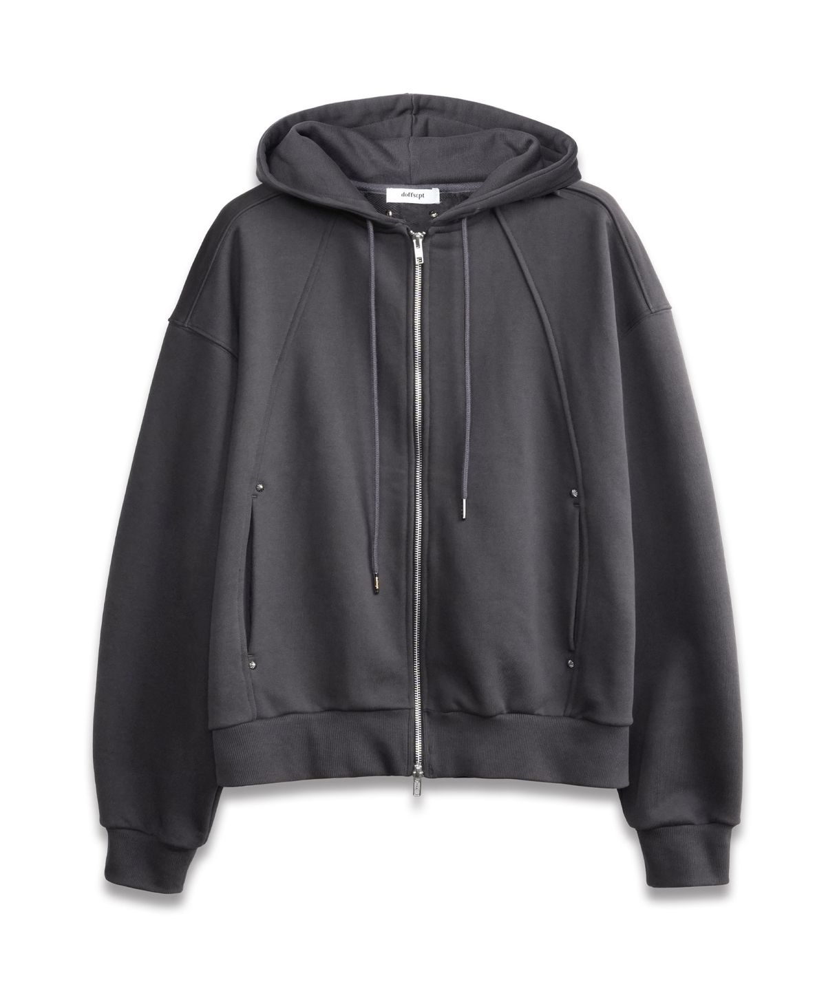 도프셉(DOFFSEPT) Stud Hoodie Zip-Up in Charcoal