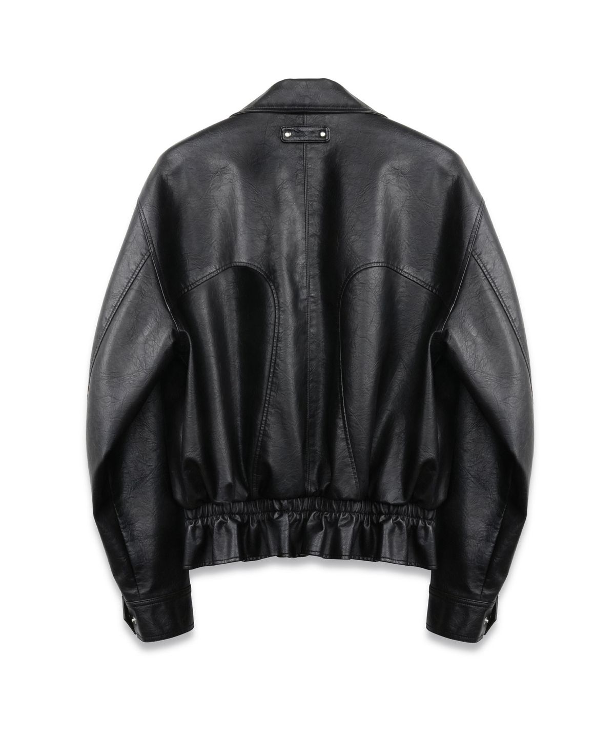 도프셉(DOFFSEPT) Vegan Leather Shirring Jacket in Black