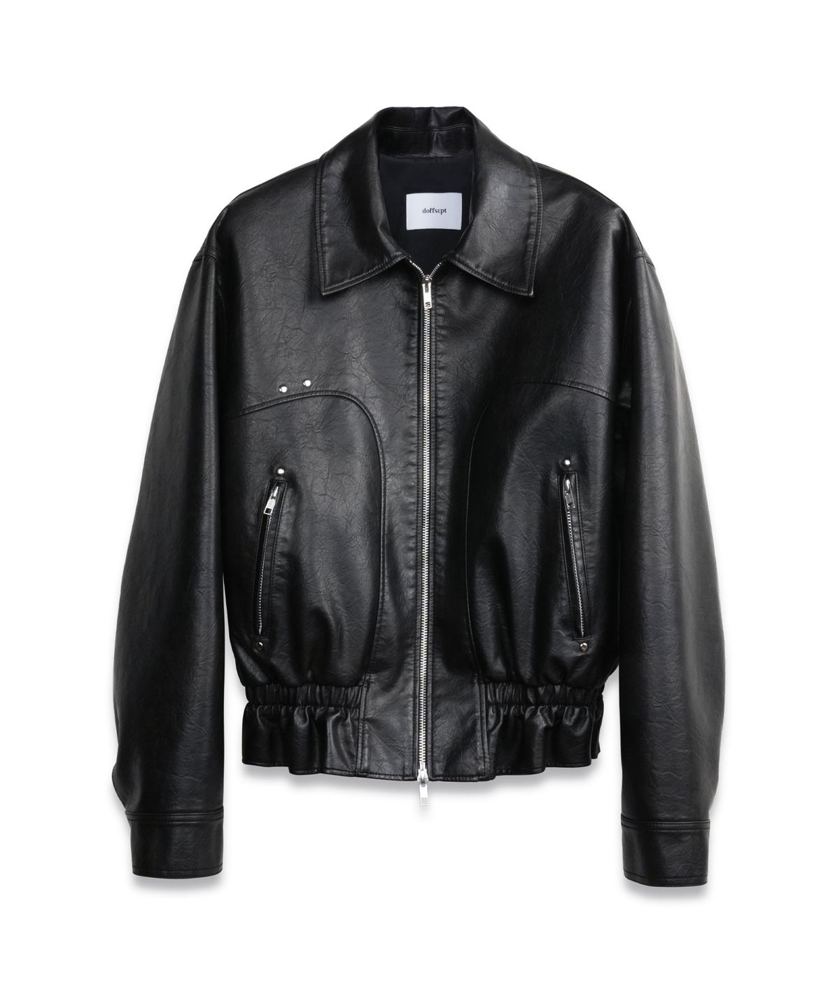 도프셉(DOFFSEPT) Vegan Leather Shirring Jacket in Black