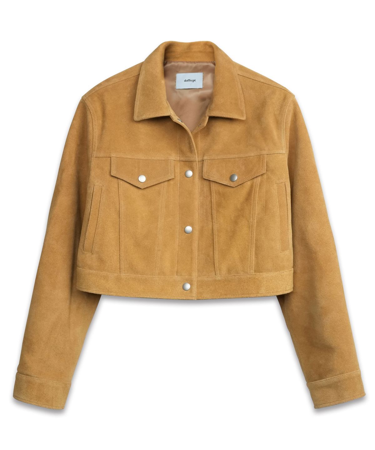 도프셉(DOFFSEPT) Vegan Leather Suede Trucker Jacket in Camel