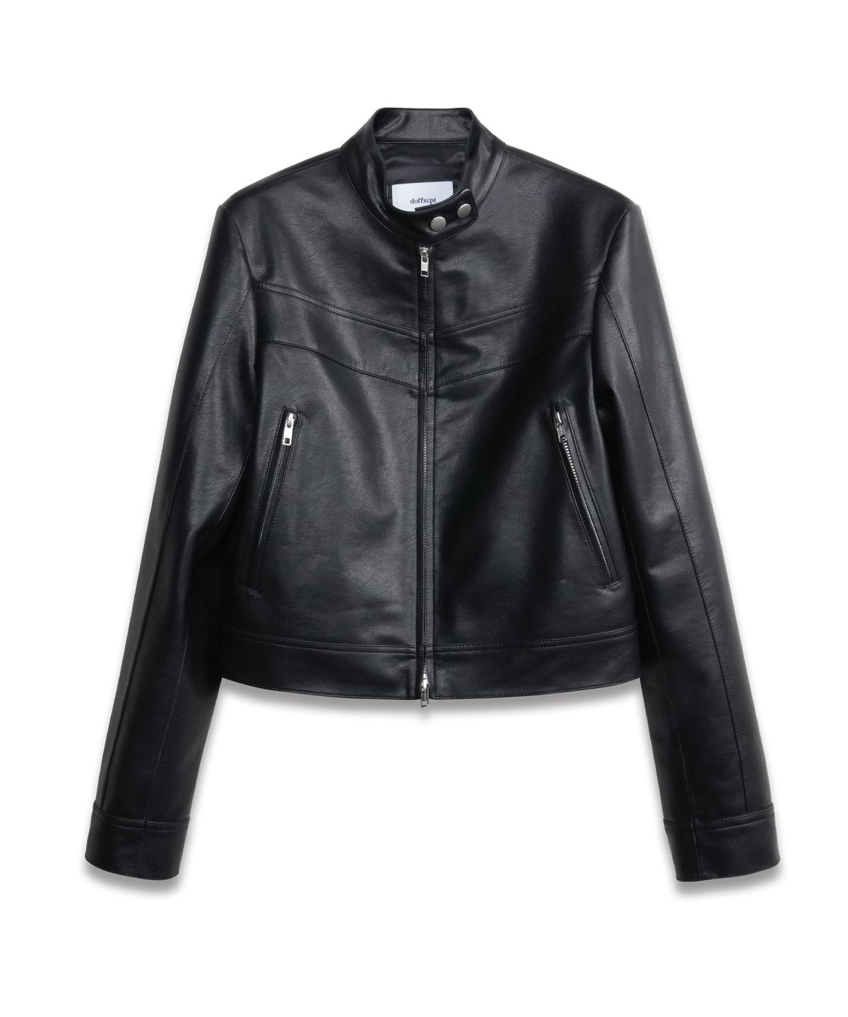 도프셉(DOFFSEPT) Vegan Leather Racer Jacket in Black