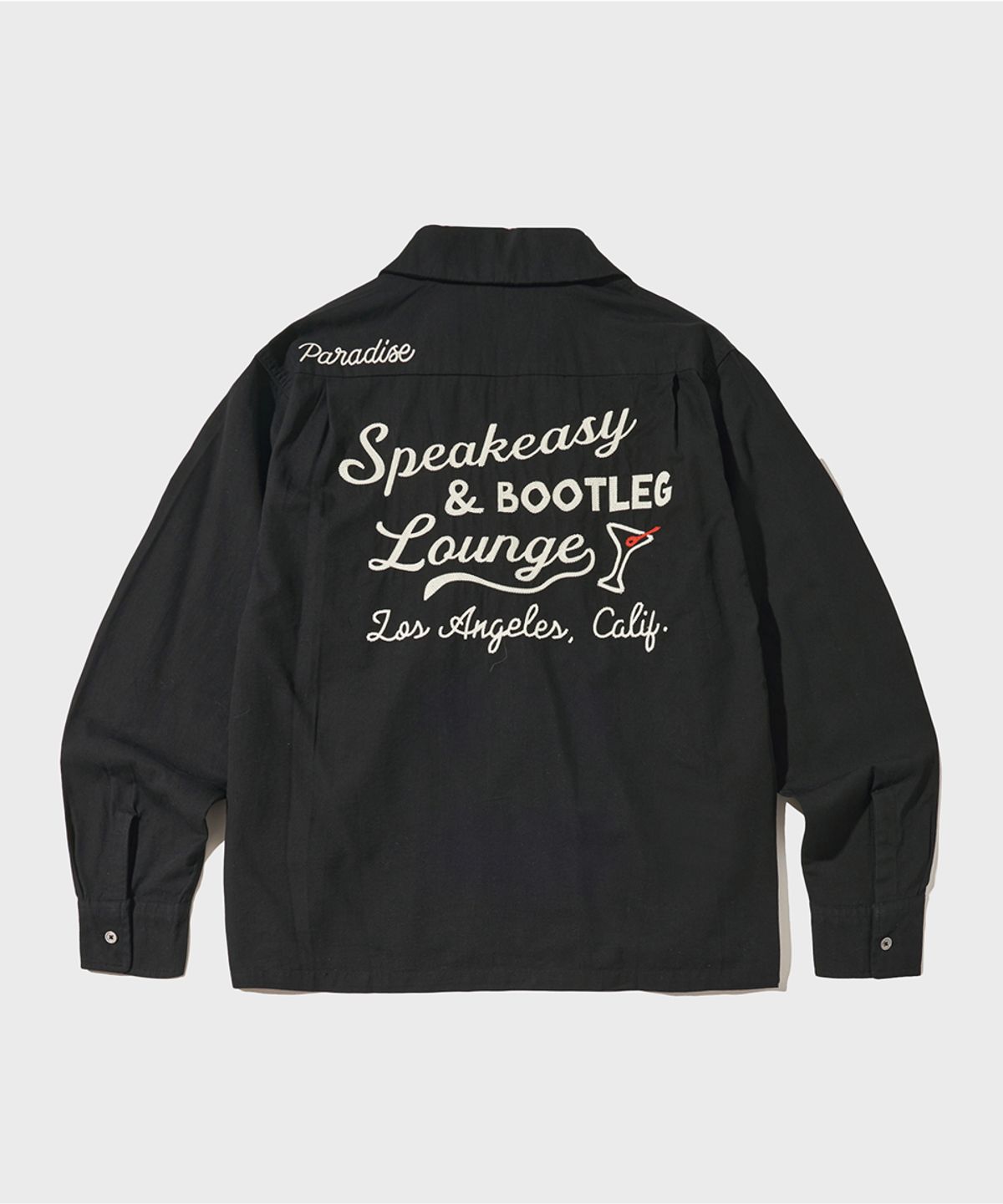 아웃스탠딩(OUTSTANDING) CHAIN STITCH OPEN COLLAR SHIRT_BLACK