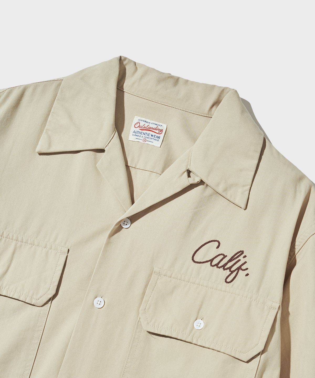 아웃스탠딩(OUTSTANDING) CHAIN STITCH OPEN COLLAR SHIRT_L.BEIGE