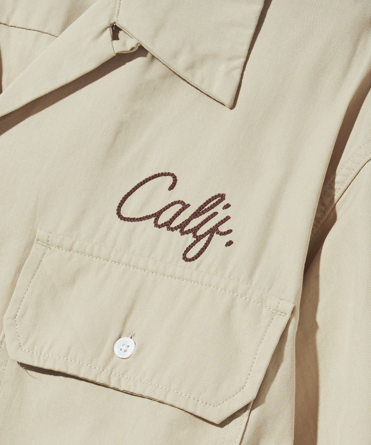 아웃스탠딩(OUTSTANDING) CHAIN STITCH OPEN COLLAR SHIRT_L.BEIGE