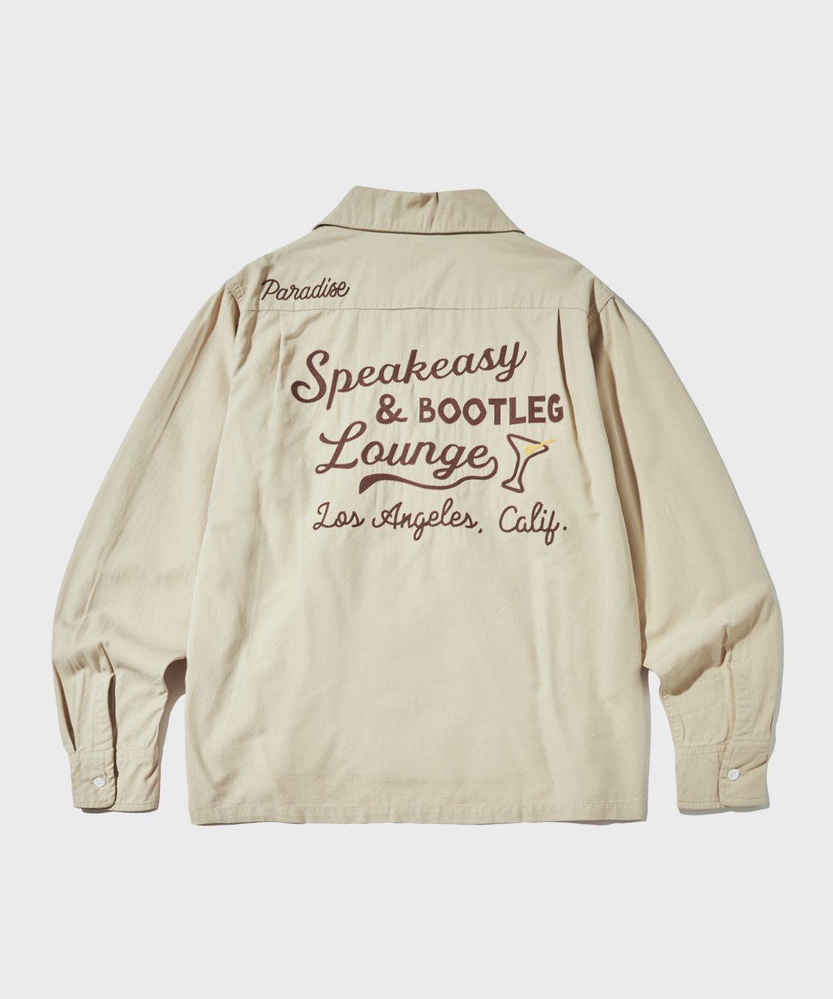 아웃스탠딩(OUTSTANDING) CHAIN STITCH OPEN COLLAR SHIRT_L.BEIGE