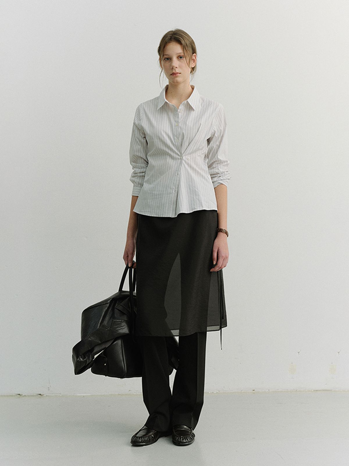 던스트(DUNST) 2-WAY ESSENTIAL STRIPED SHIRT_UDSH6A202_GREY STRIPE