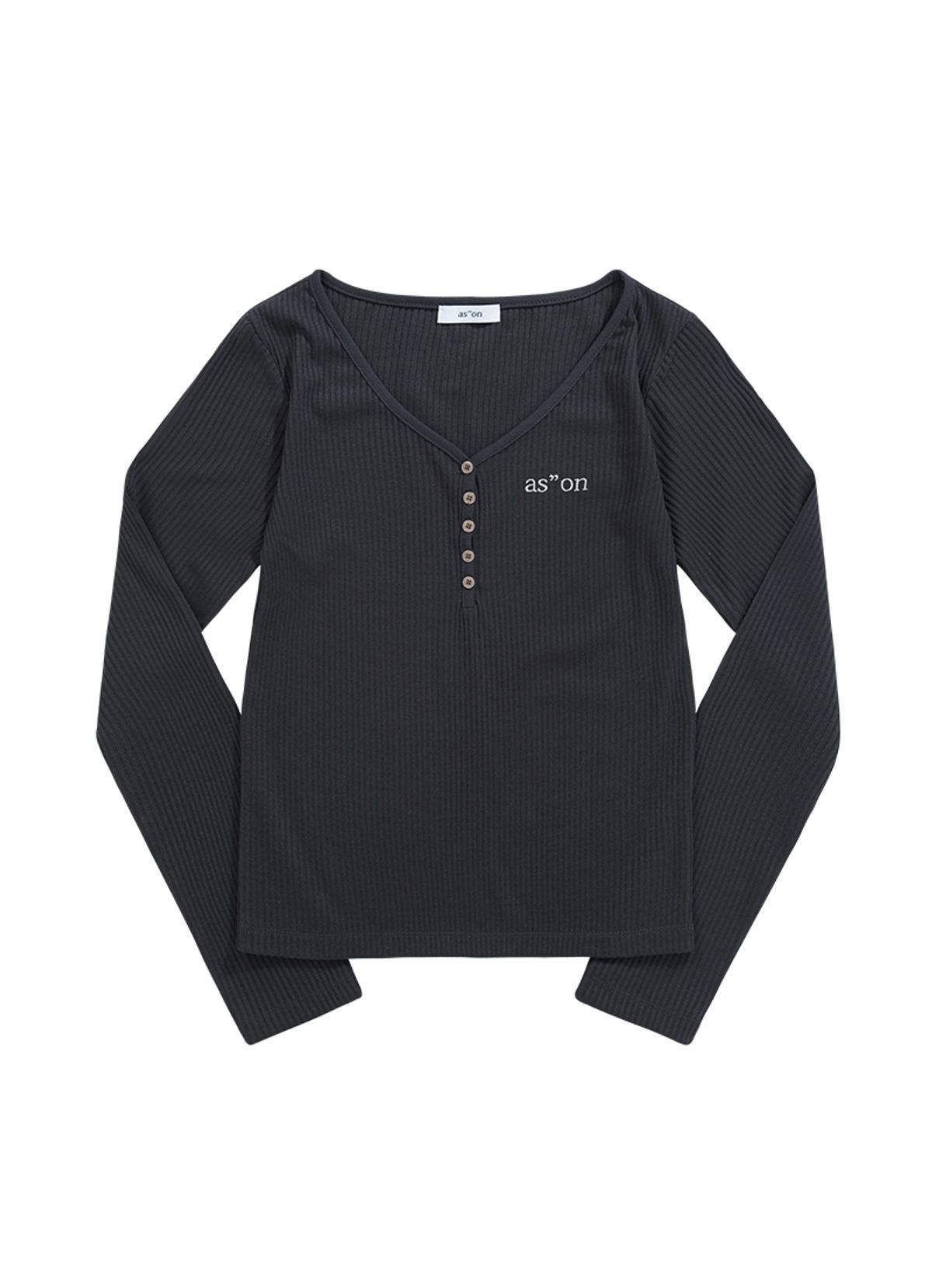 애즈온(ASON) WISH RIBBED BUTTON TEE / CHARCOAL