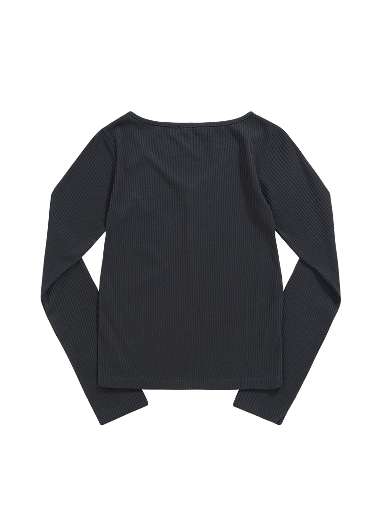애즈온(ASON) WISH RIBBED BUTTON TEE / CHARCOAL