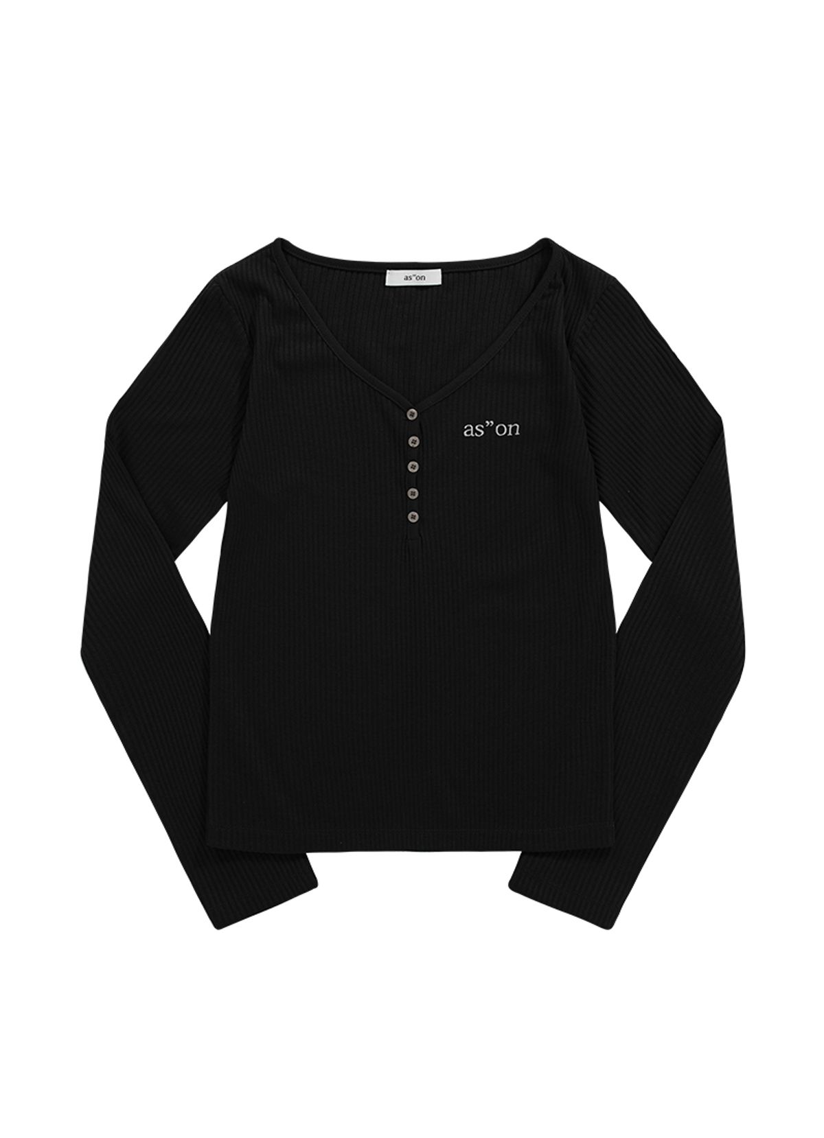 애즈온(ASON) WISH RIBBED BUTTON TEE / BLACK