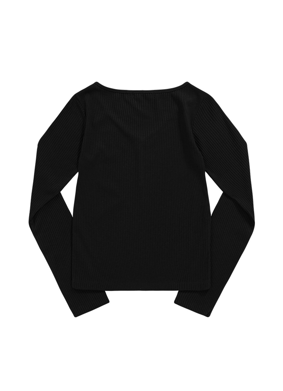 애즈온(ASON) WISH RIBBED BUTTON TEE / BLACK