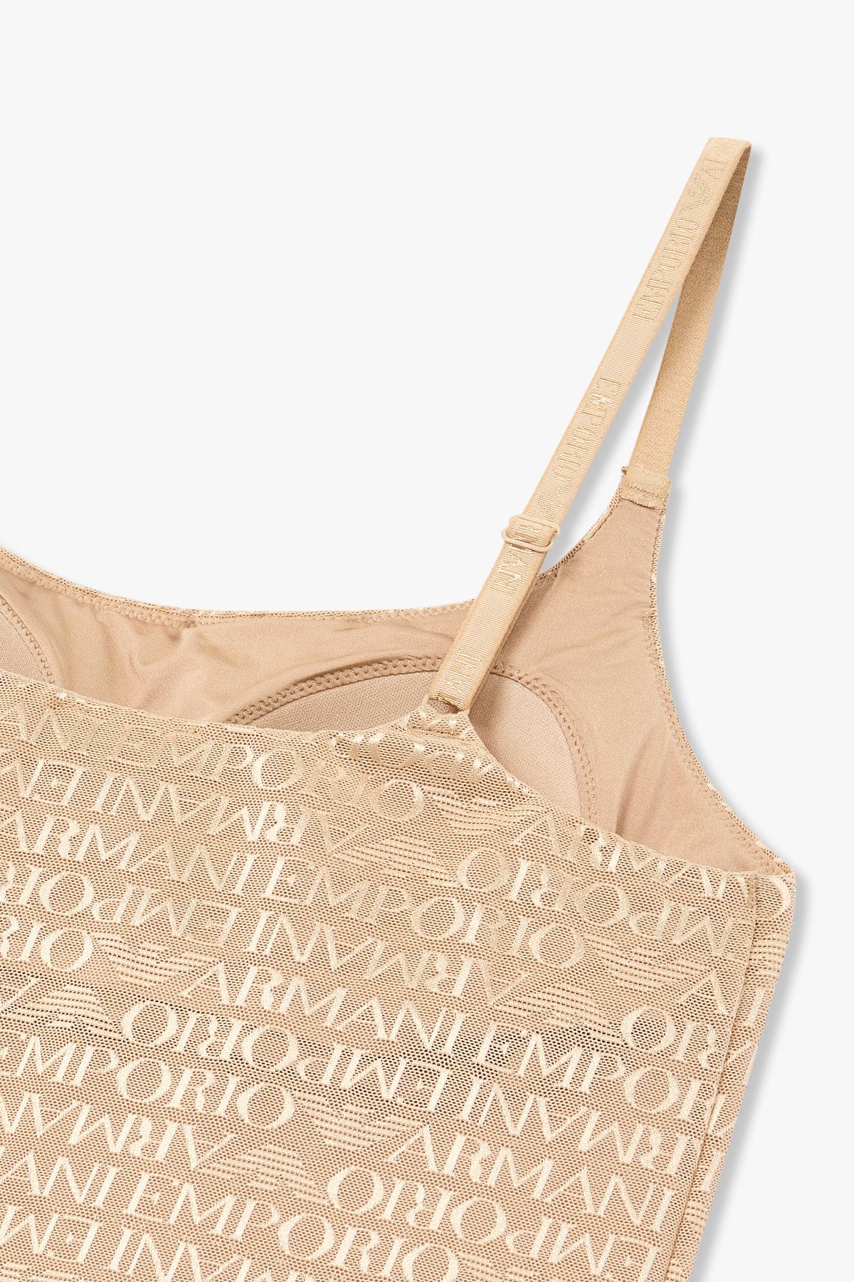엠포리오 아르마니 언더웨어(EMPORIO ARMANI UNDERWEAR) 여성 로고 엠브로이더리 메쉬 캐미솔_브라운 0825113501