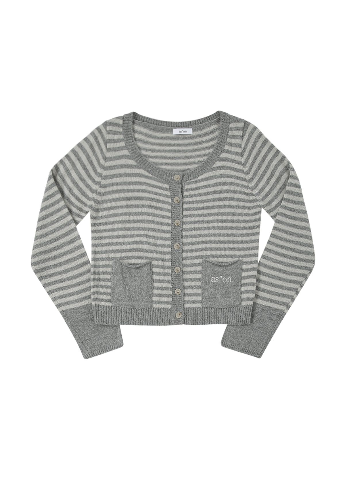 애즈온(ASON) NUT POCKET CARDIGAN / STRIPE GRAY