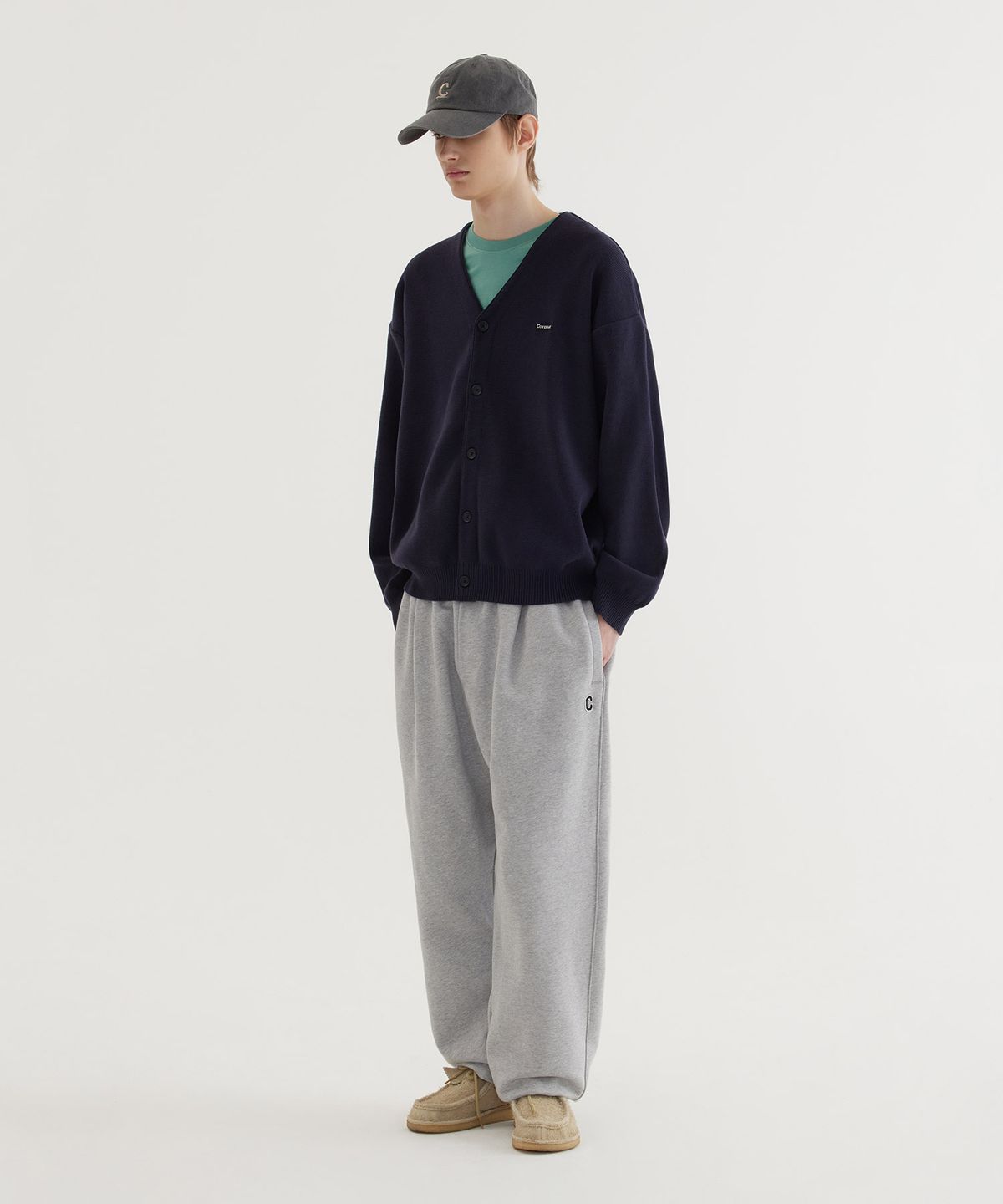 커버낫(COVERNAT) 와이드 C 로고 스웻 조거 팬츠 Melange Gray