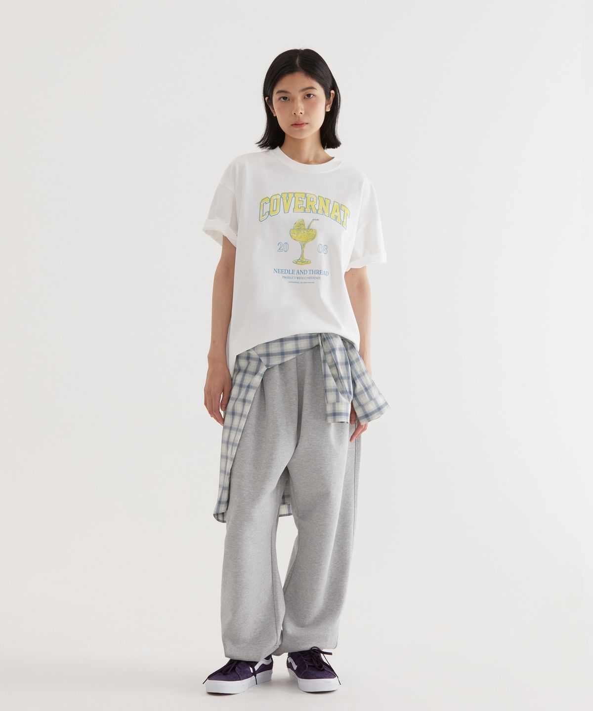 커버낫(COVERNAT) 와이드 C 로고 스웻 조거 팬츠 Melange Gray