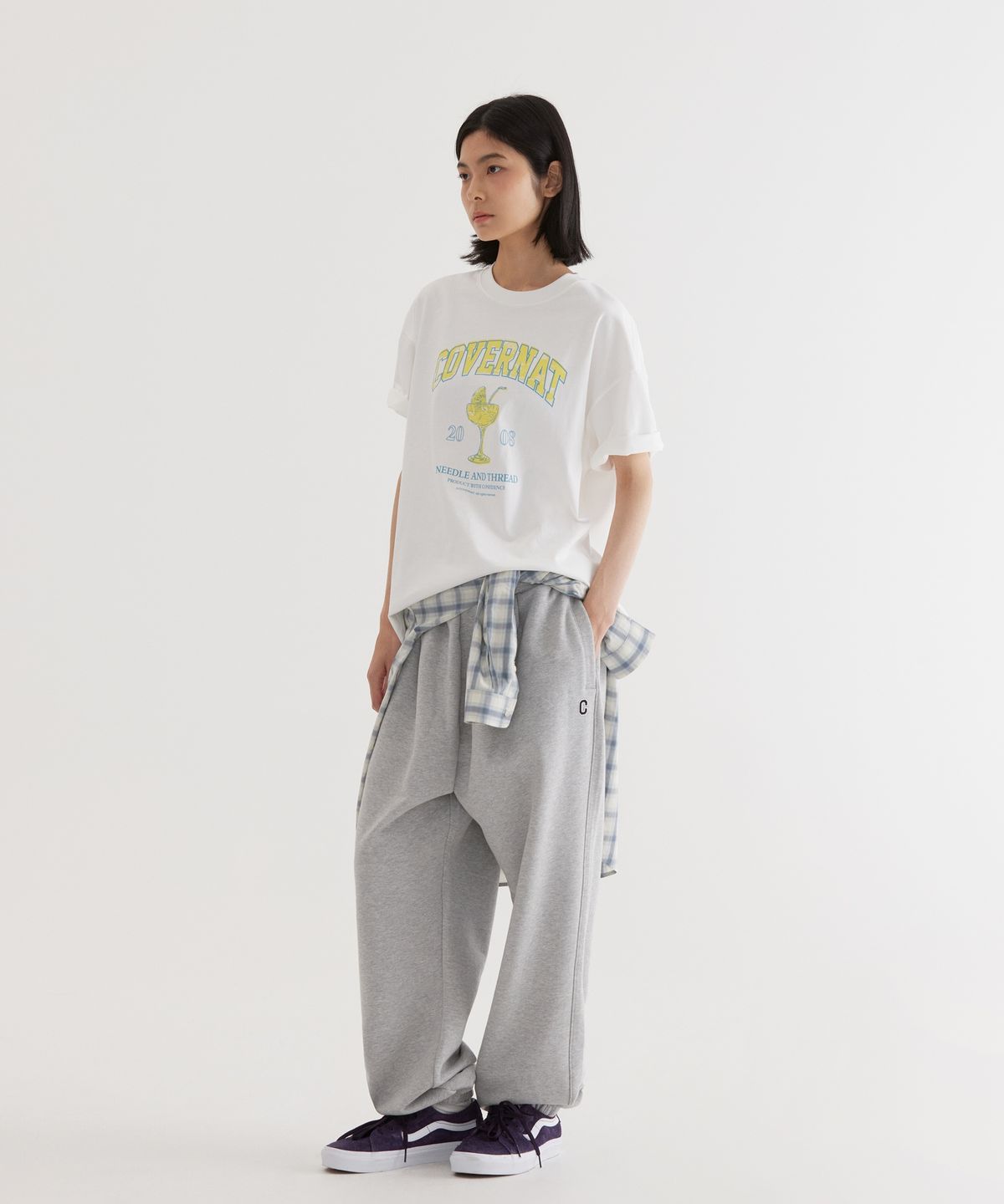 커버낫(COVERNAT) 와이드 C 로고 스웻 조거 팬츠 Melange Gray