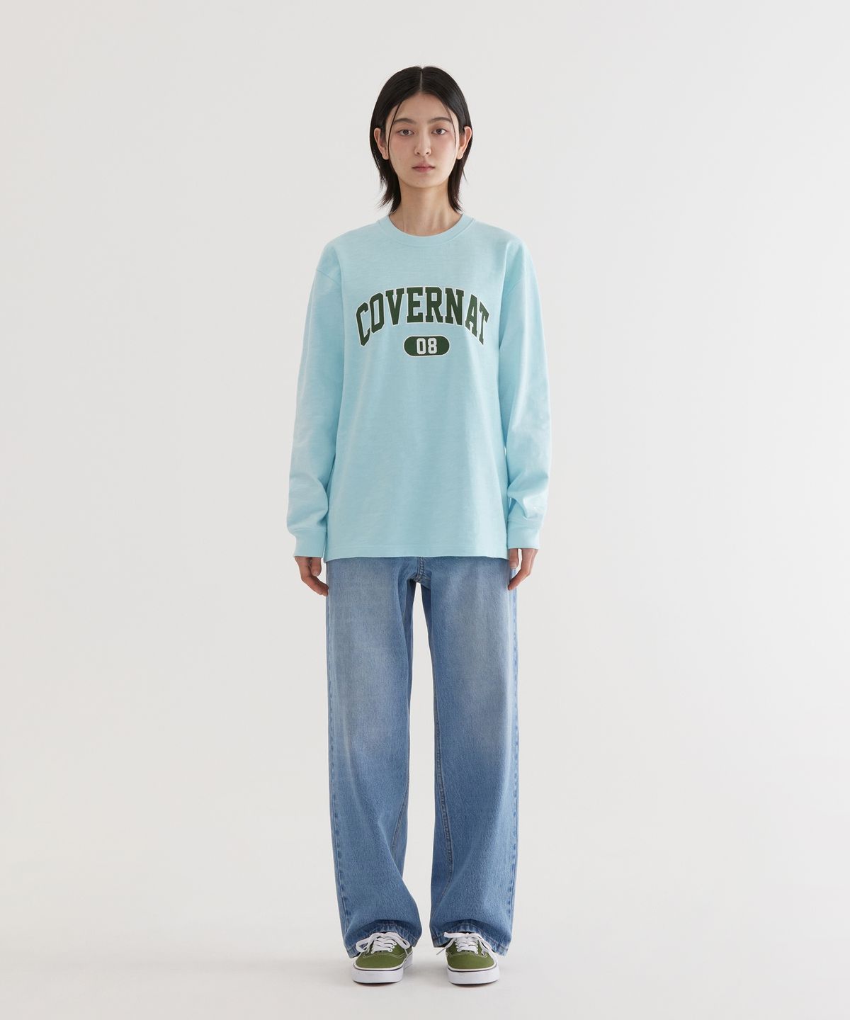 커버낫(COVERNAT) 슬럽 아치 로고 롱슬리브 Sky Blue