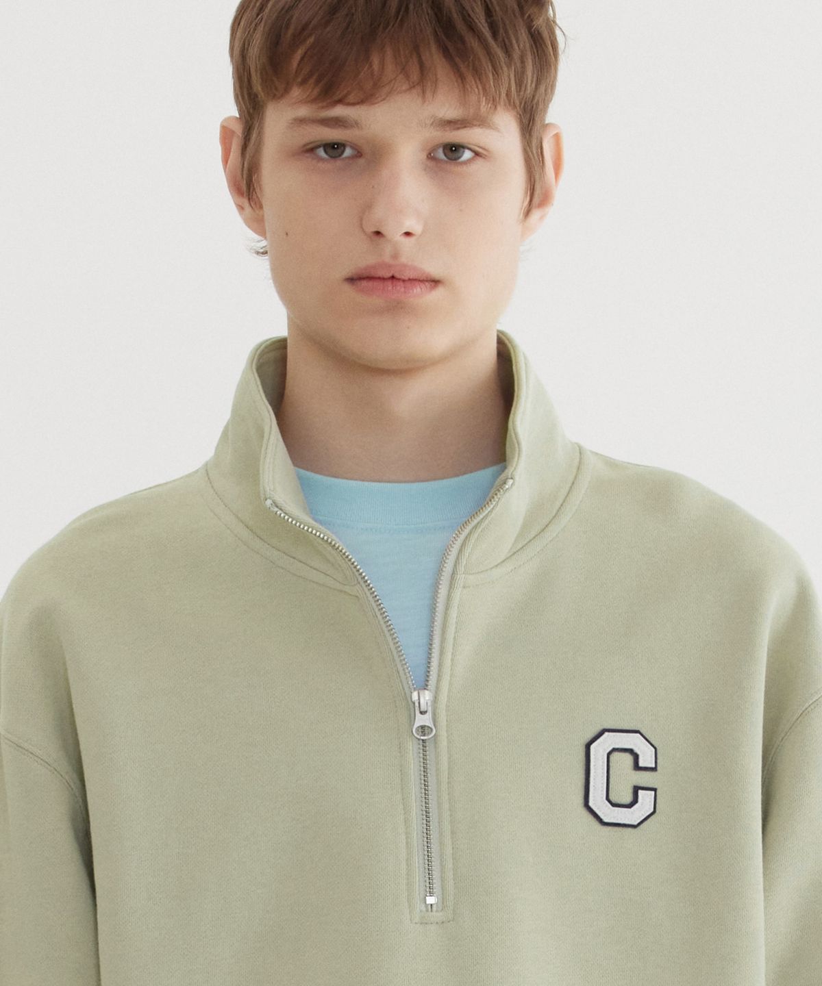 커버낫(COVERNAT) C 로고 하프 집업 맨투맨 Light Khaki