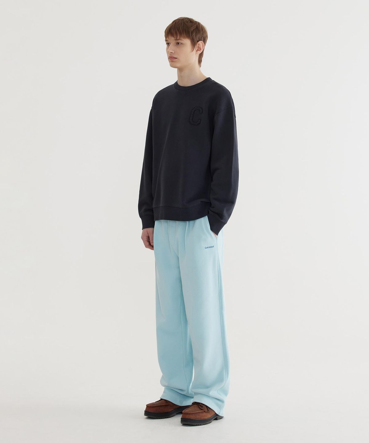 커버낫(COVERNAT) C 로고 다잉 맨투맨 Dark Navy