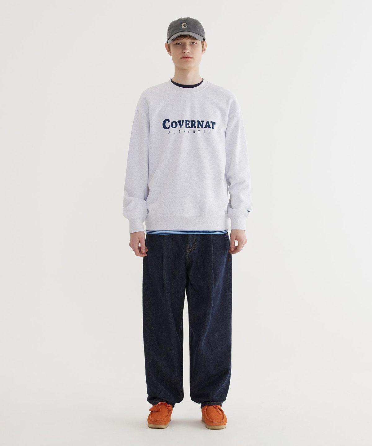 커버낫(COVERNAT) 어센틱 로고 맨투맨 Heather Gray