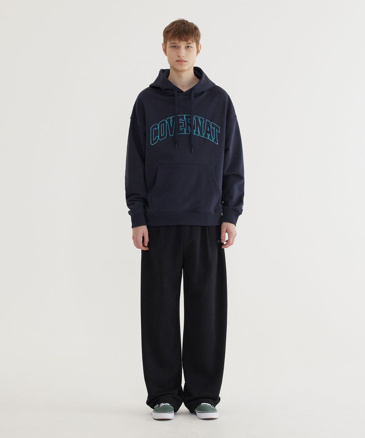 커버낫(COVERNAT) 아치 로고 드롭핏 후디 Dark Navy