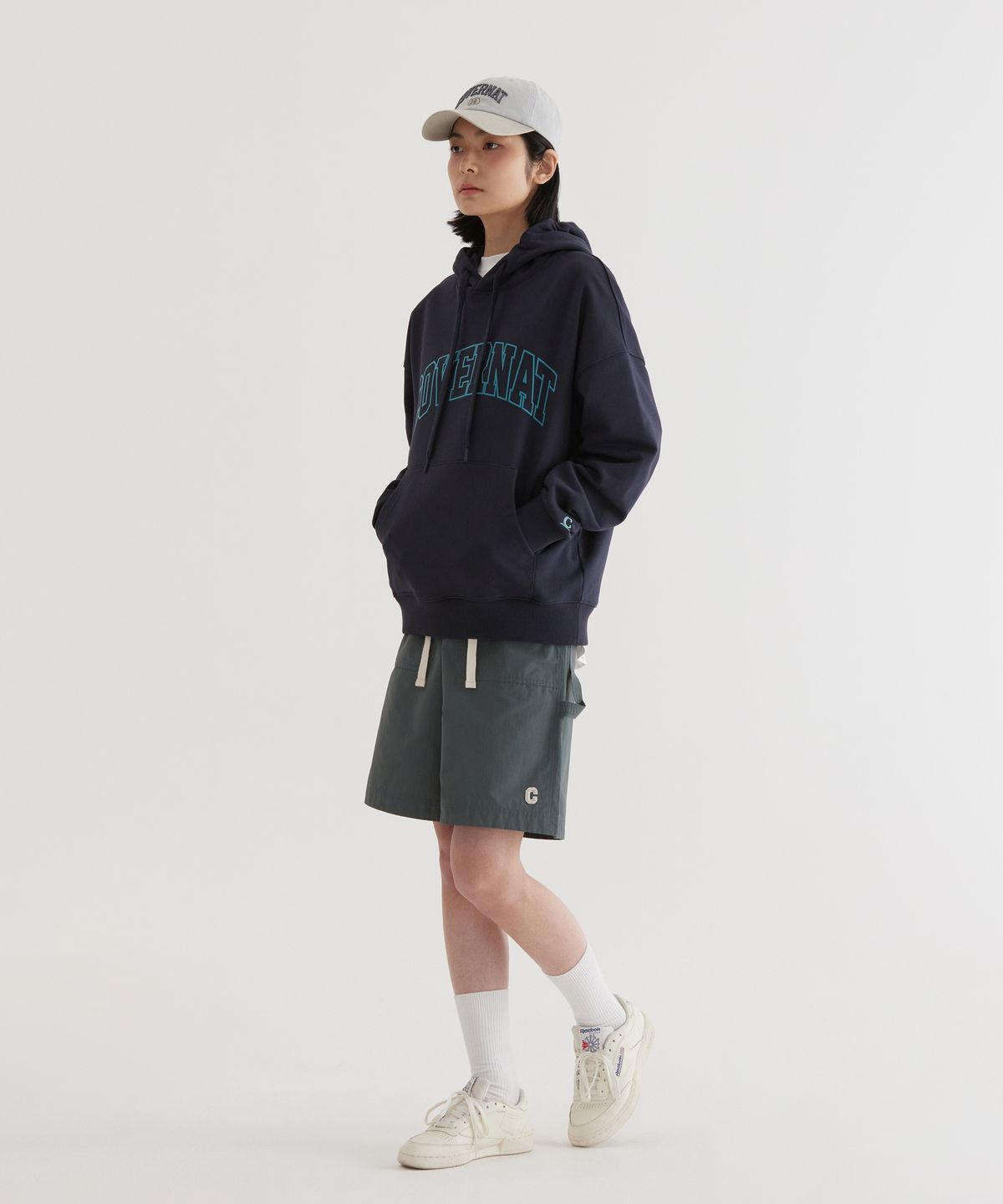 커버낫(COVERNAT) 아치 로고 드롭핏 후디 Dark Navy