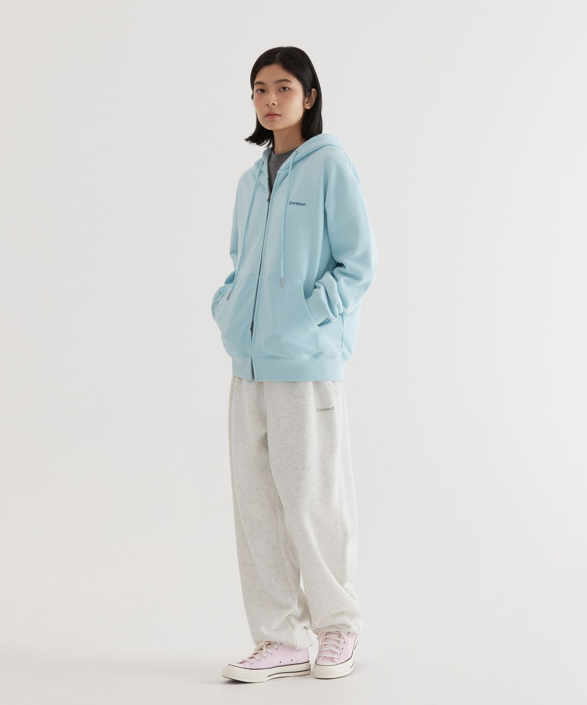 커버낫(COVERNAT) 스몰 어센틱 후드집업 Sky Blue