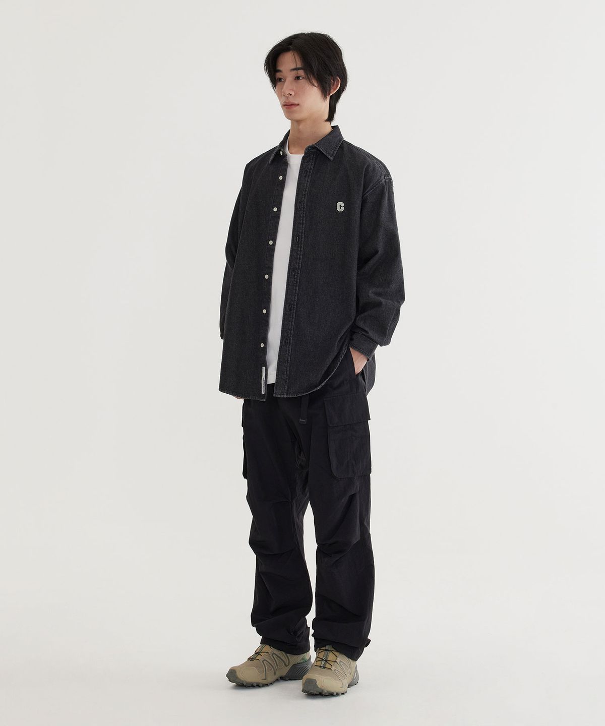 커버낫(COVERNAT) C 로고 데님 셔츠 Black