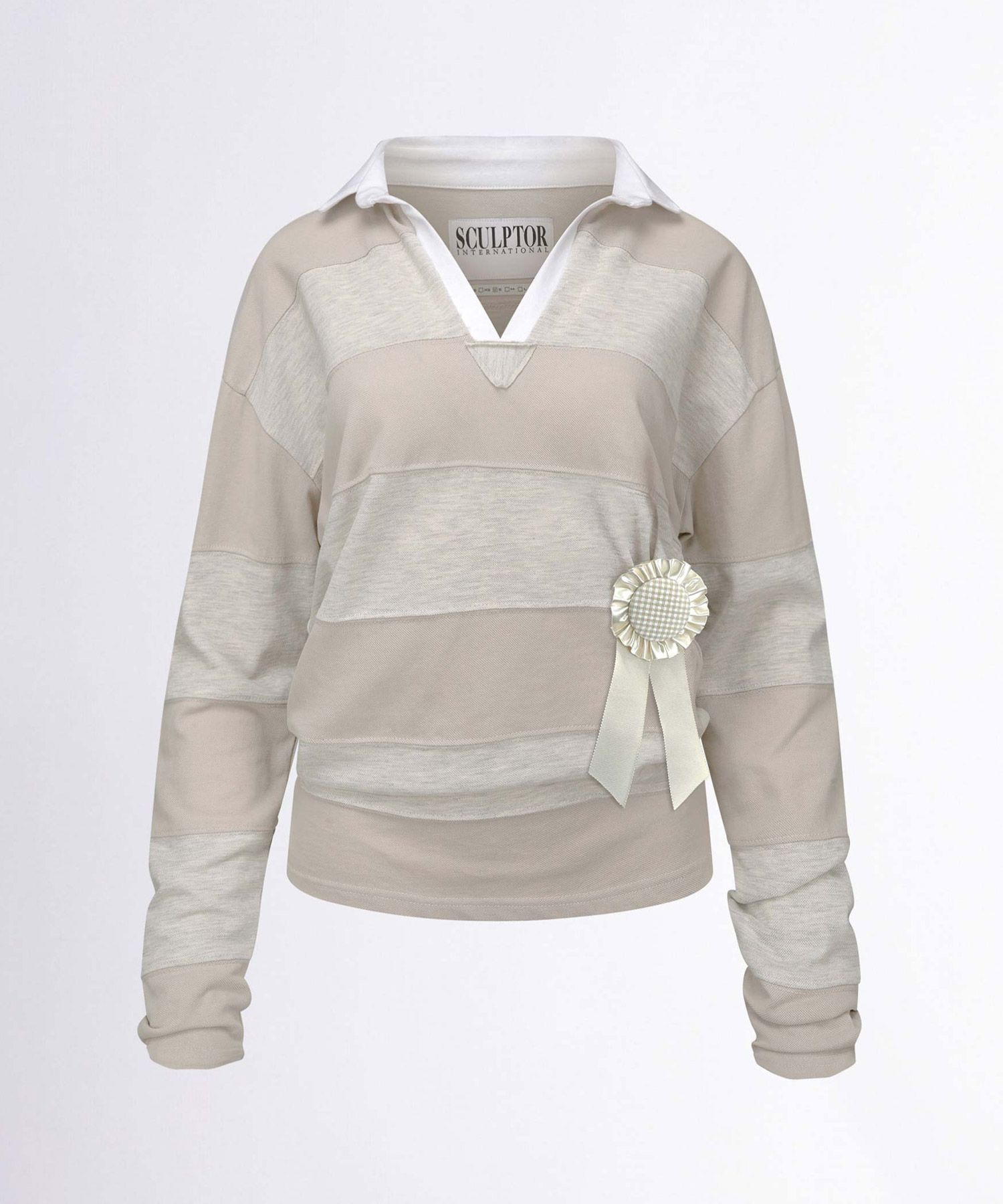 MUSINSA | SCULPTOR Rugby Striped Polo Jersey Oatmeal/Raw
