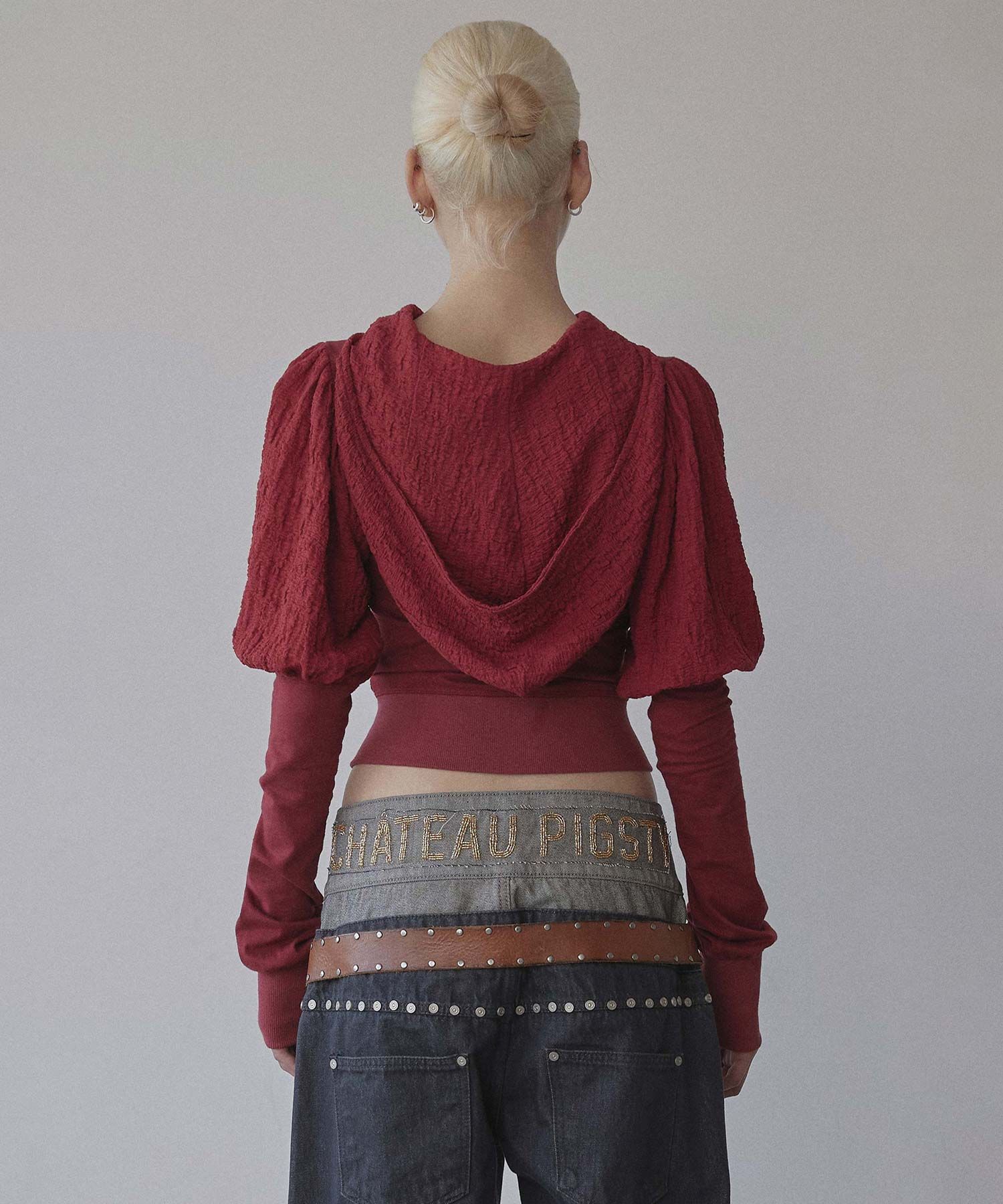 ★SCULPTOR★ Puff Sleeve ZipUp Hoodie Red SC25S104RD Puff Sleeve Zip-Up Hoodie Red – Sculptor