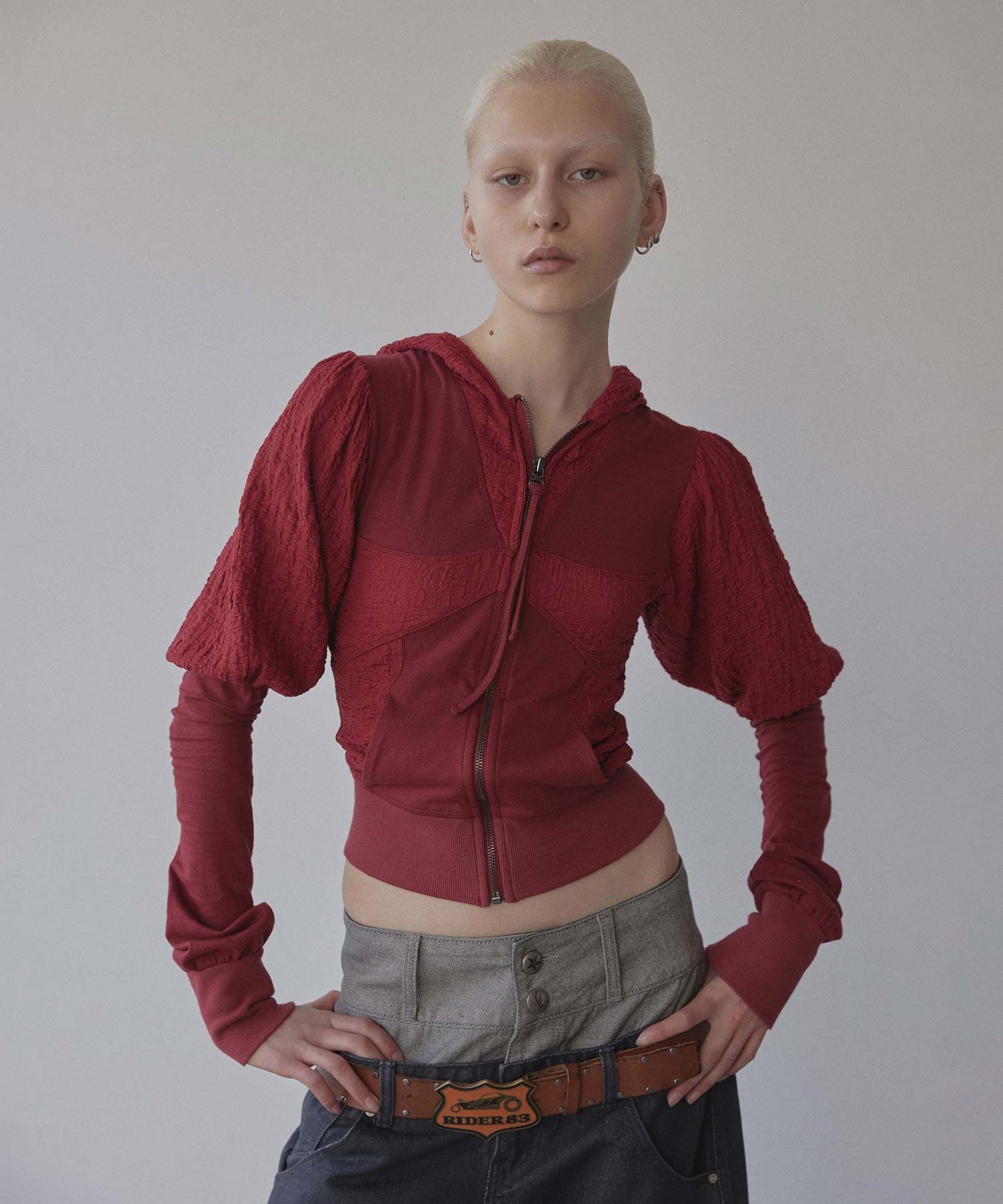 特別オファー Puff SCULPTOR | MUSINSA Sleeve Red Hoodie Zip-Up トップス