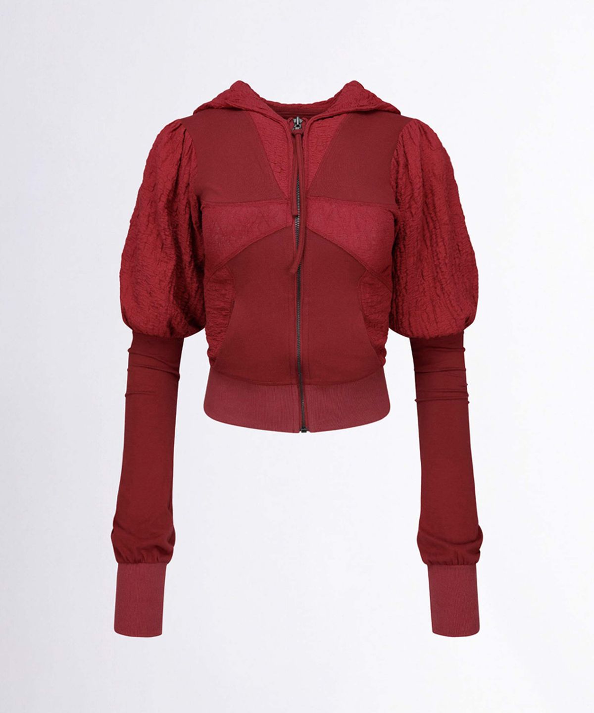스컬프터(SCULPTOR) Puff Sleeve Zip-Up Hoodie Red