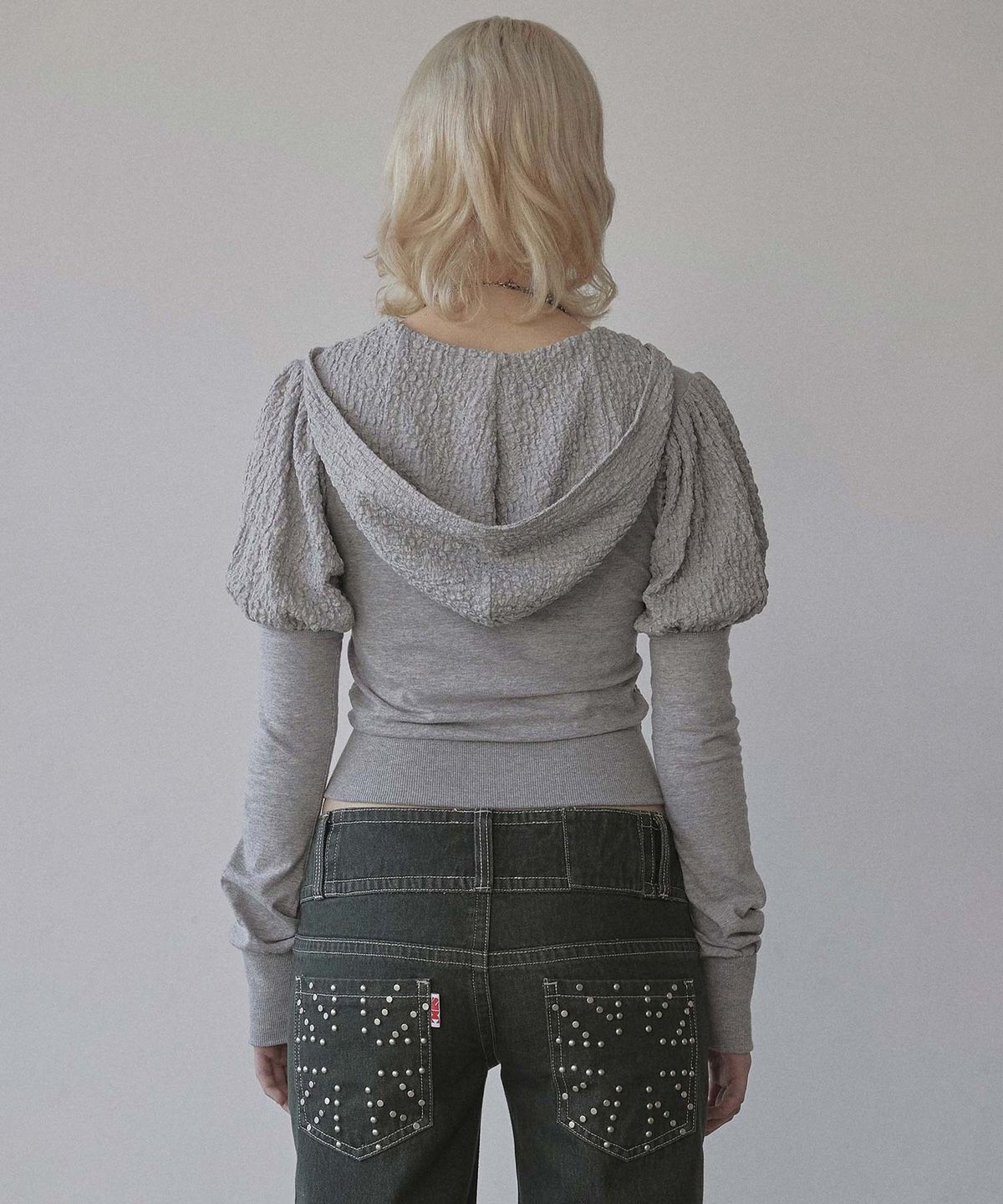 스컬프터(SCULPTOR) Puff Sleeve Zip-Up Hoodie Melange Gray