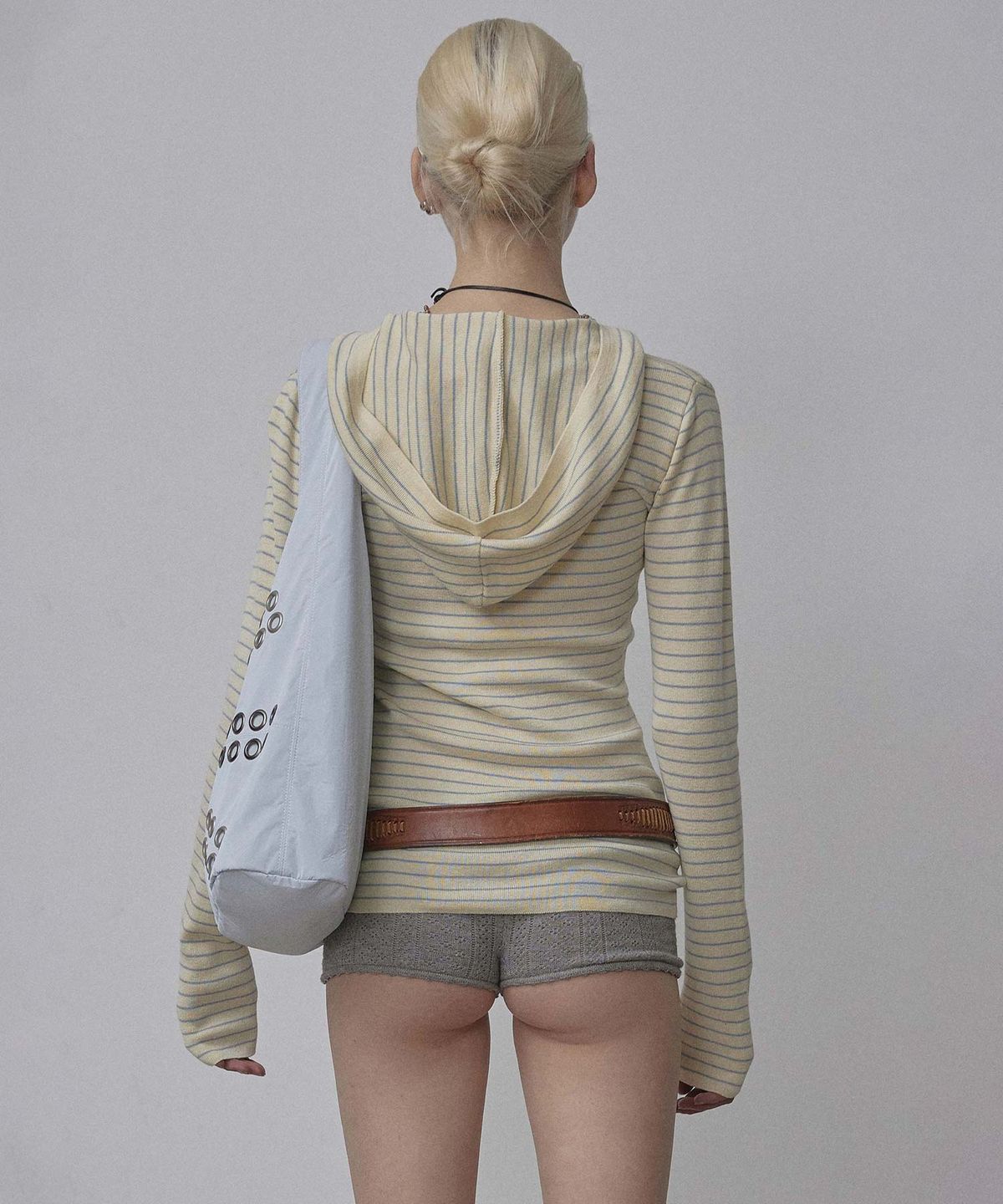 스컬프터(SCULPTOR) Knitted Stripe Hoodie Butter/Baby Blue
