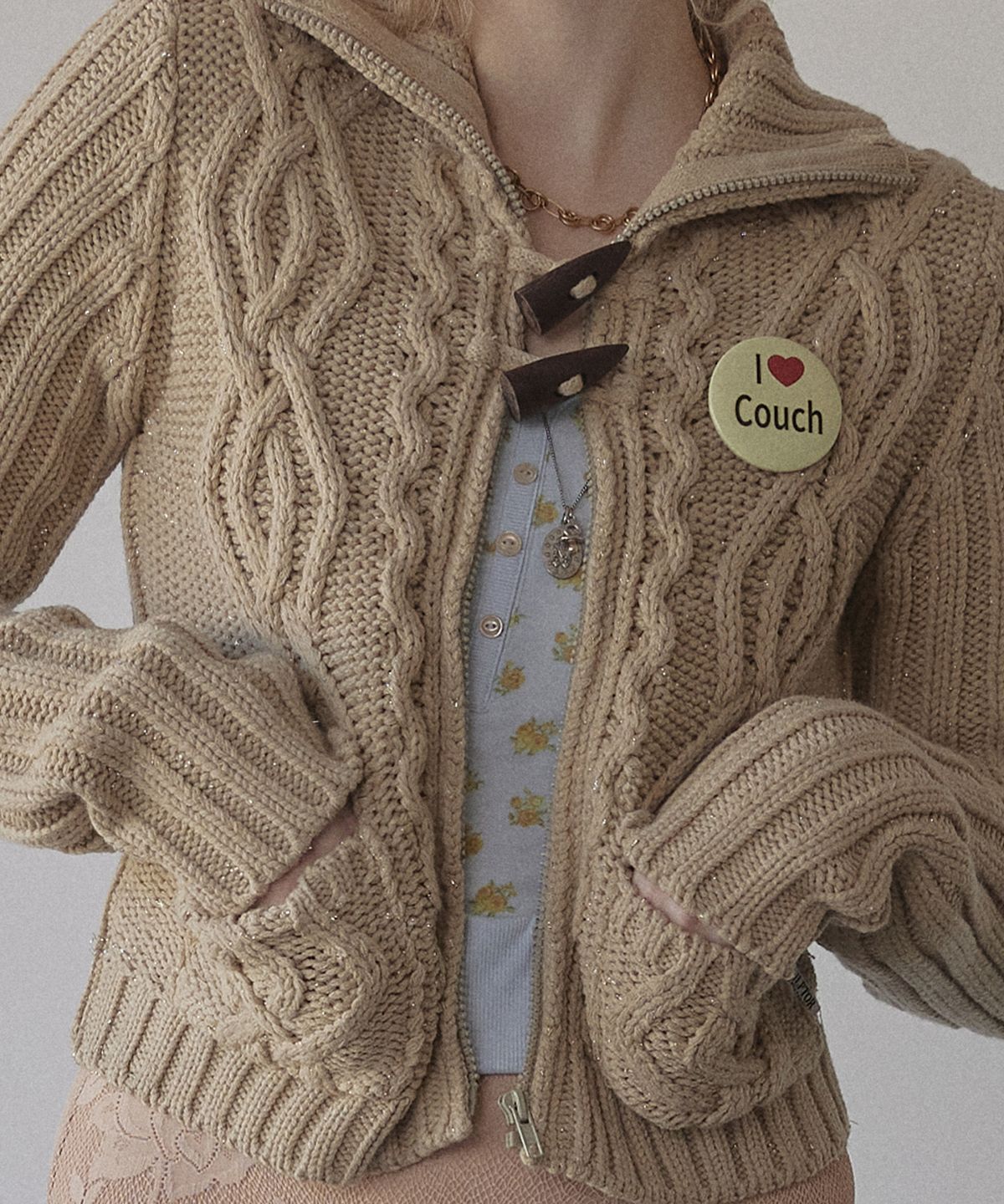 스컬프터(SCULPTOR) Two Way Cable Cardigan Natural
