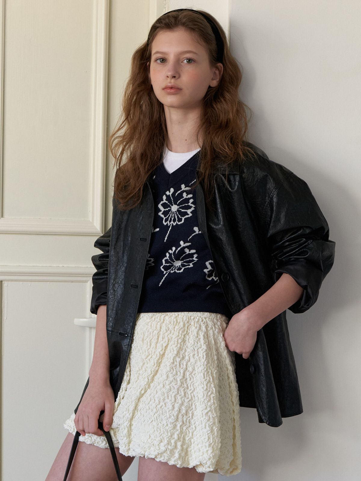 어몽(AMONG) A WAFFLE BALLOON SKIRT_CREAM