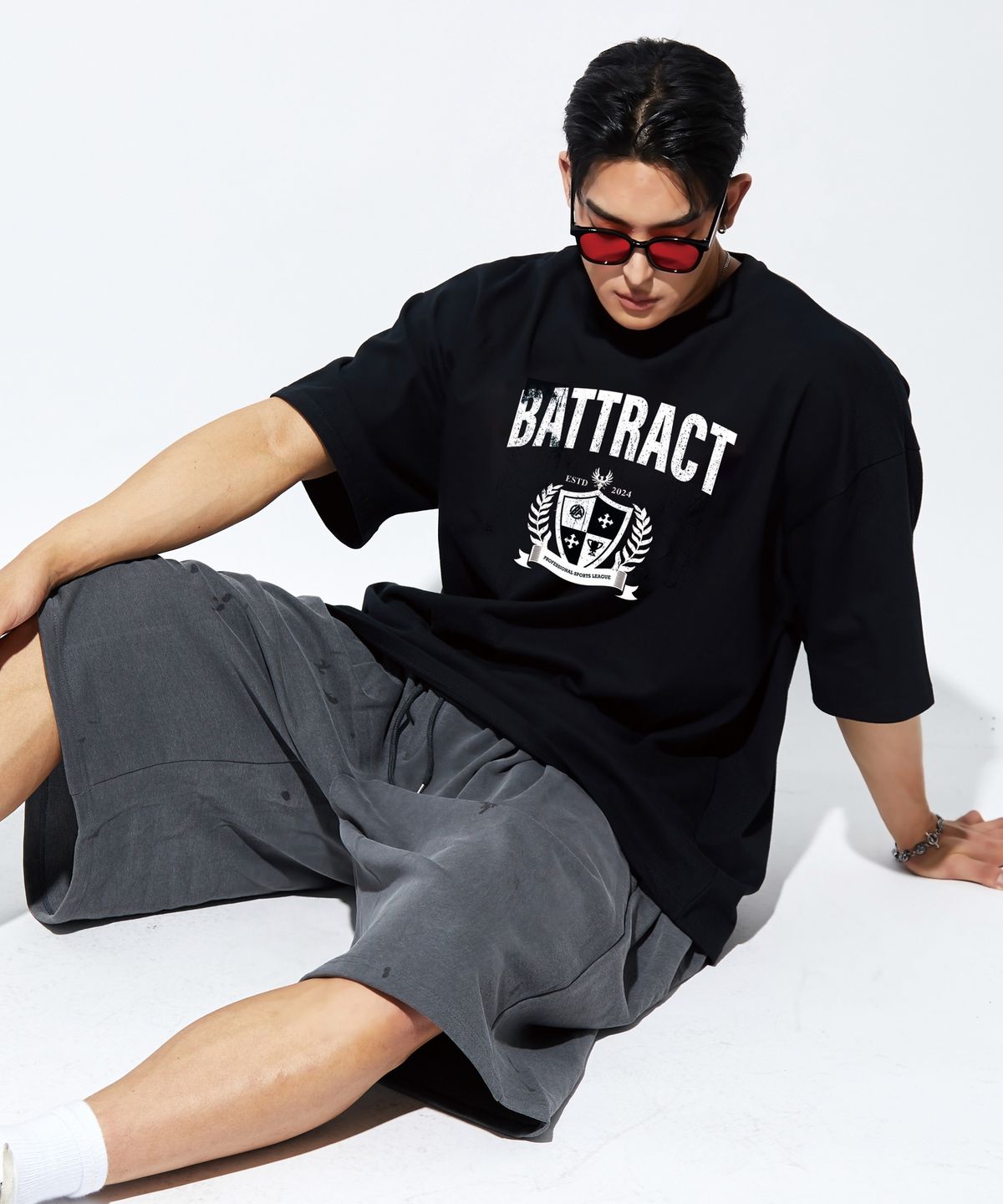 베트랙트(BATTRACT) 쉴드 프린팅 오버 핏 반팔_블랙