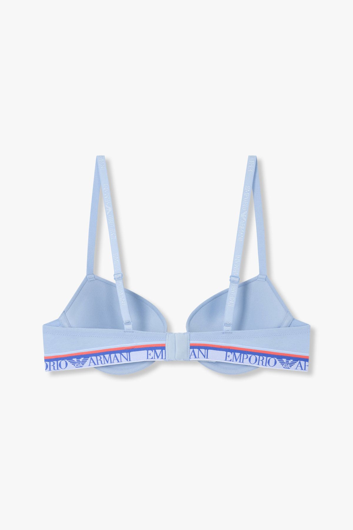 엠포리오 아르마니 언더웨어(EMPORIO ARMANI UNDERWEAR) 여성 스트라이프 로고 밴딩 푸쉬업 브라_라이트 블루 0825185524