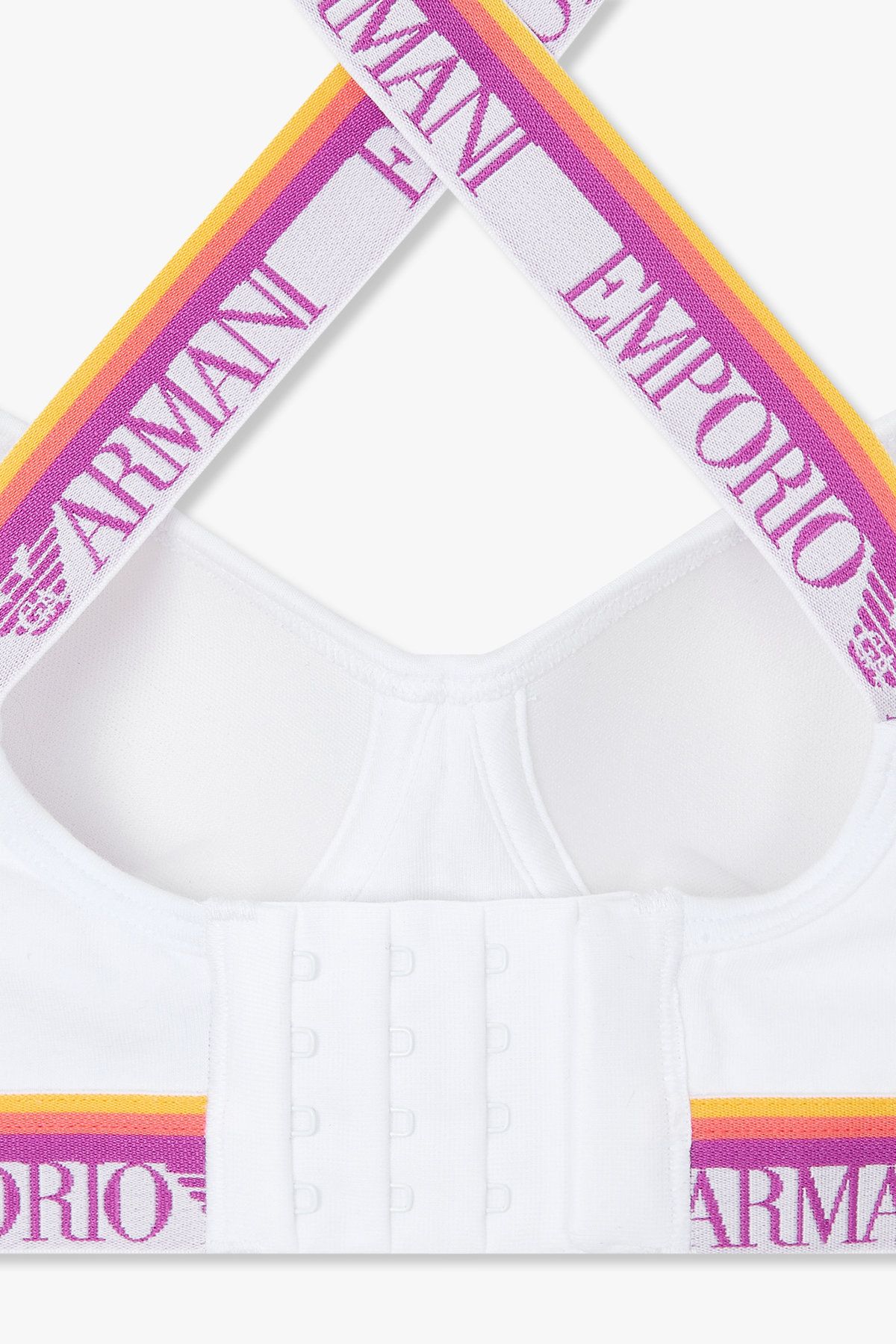 엠포리오 아르마니 언더웨어(EMPORIO ARMANI UNDERWEAR) 여성 스트라이프 밴딩 크로스 스트랩 브라_화이트 0825181526