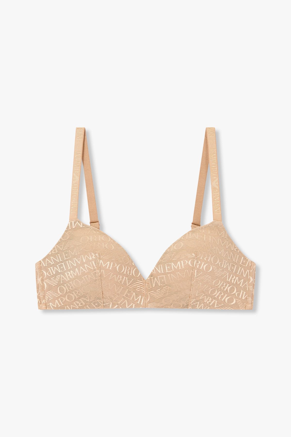 엠포리오 아르마니 언더웨어(EMPORIO ARMANI UNDERWEAR) 여성 로고 메쉬 패디드 트라이앵글 브라_브라운 0825181501