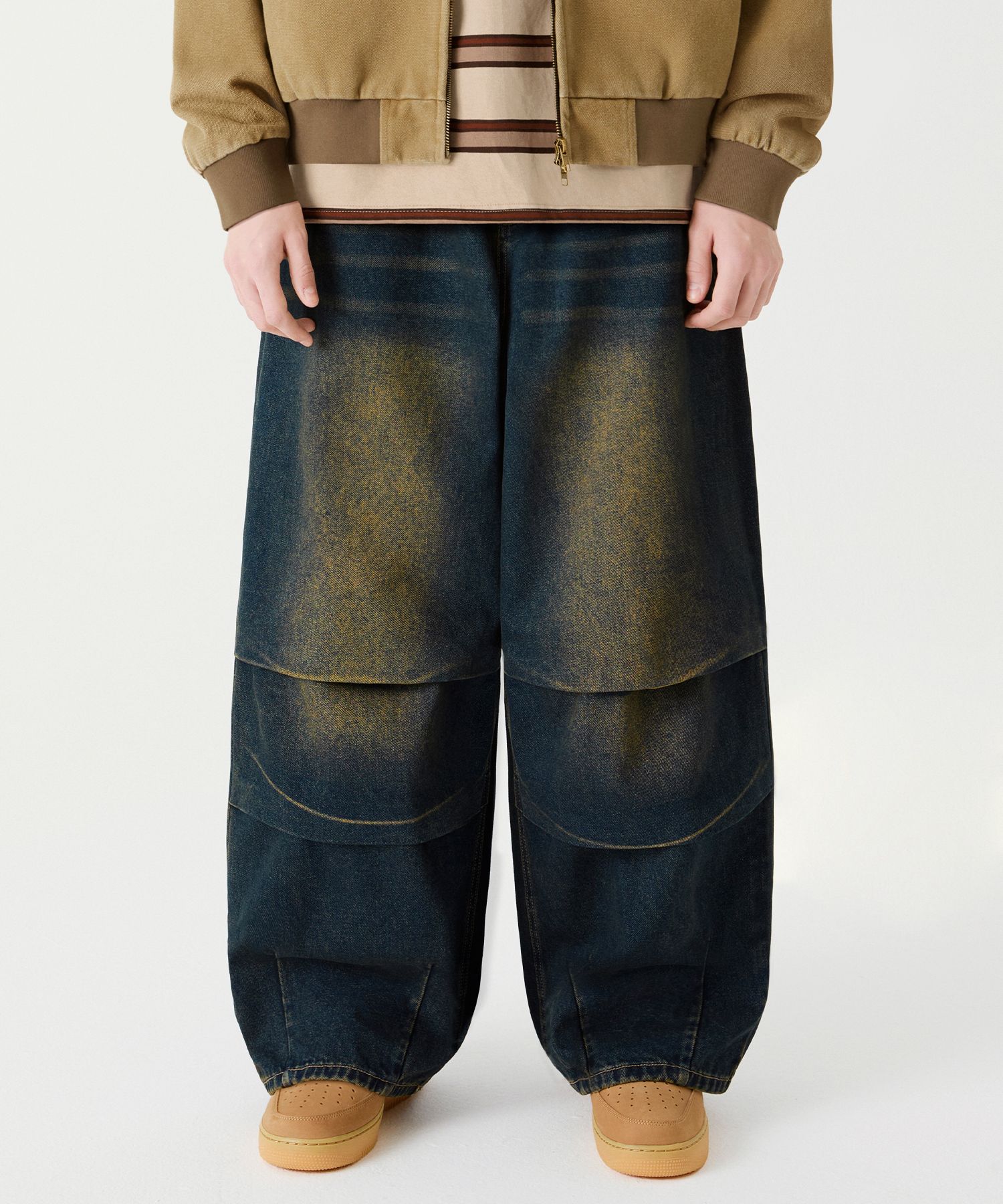 ★人気★【TRILLION】★FRONT WASHING WIDE DENIM PANT.S★ MUSINSA公式 | TRILLION Front Washing Wide Denim Pants_YELLOW