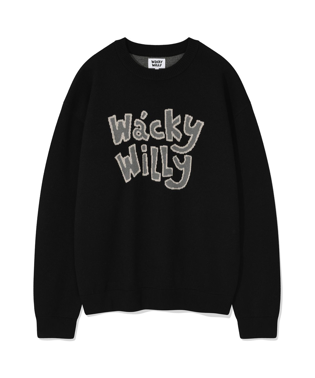 와키윌리(WACKY WILLY) 타이포 자카드 니트 블랙