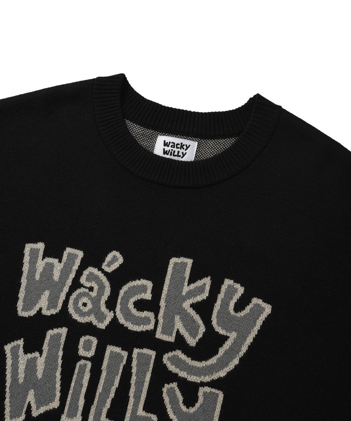 와키윌리(WACKY WILLY) 타이포 자카드 니트 블랙