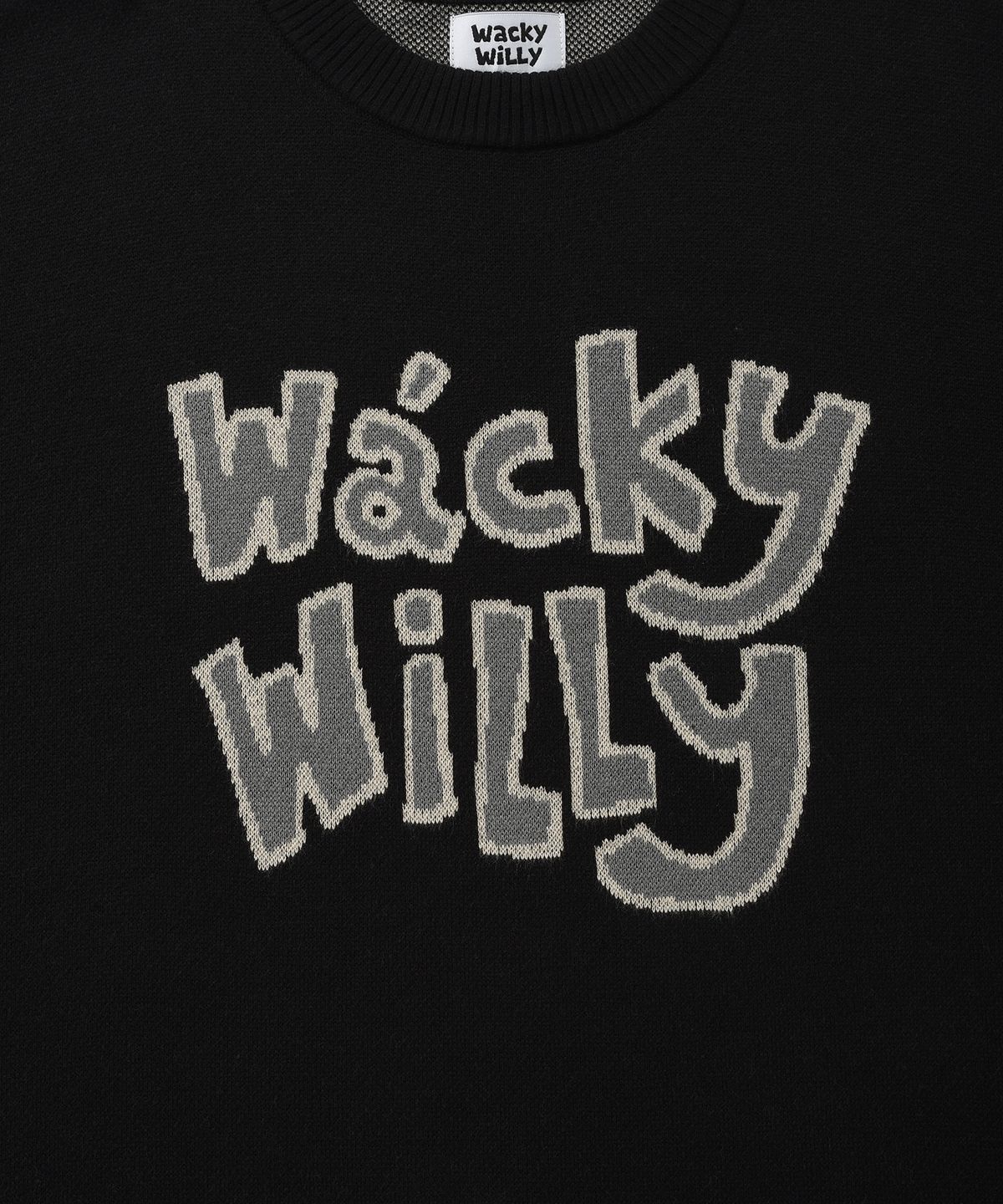 와키윌리(WACKY WILLY) 타이포 자카드 니트 블랙