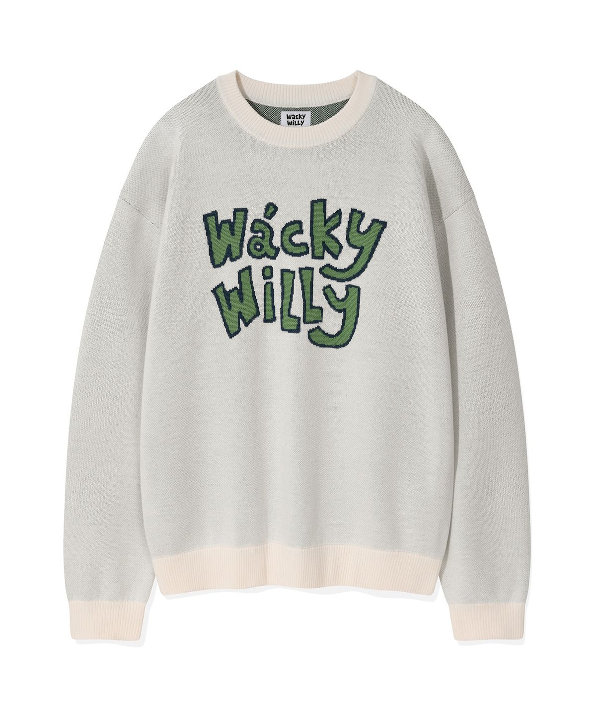 와키윌리(WACKY WILLY) 타이포 자카드 니트 크림