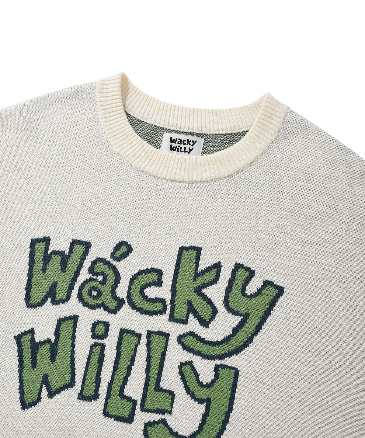 와키윌리(WACKY WILLY) 타이포 자카드 니트 크림