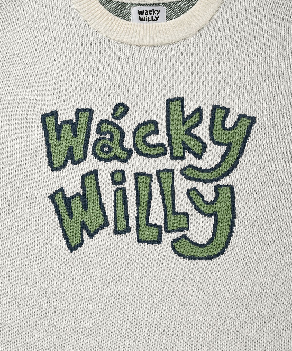 와키윌리(WACKY WILLY) 타이포 자카드 니트 크림