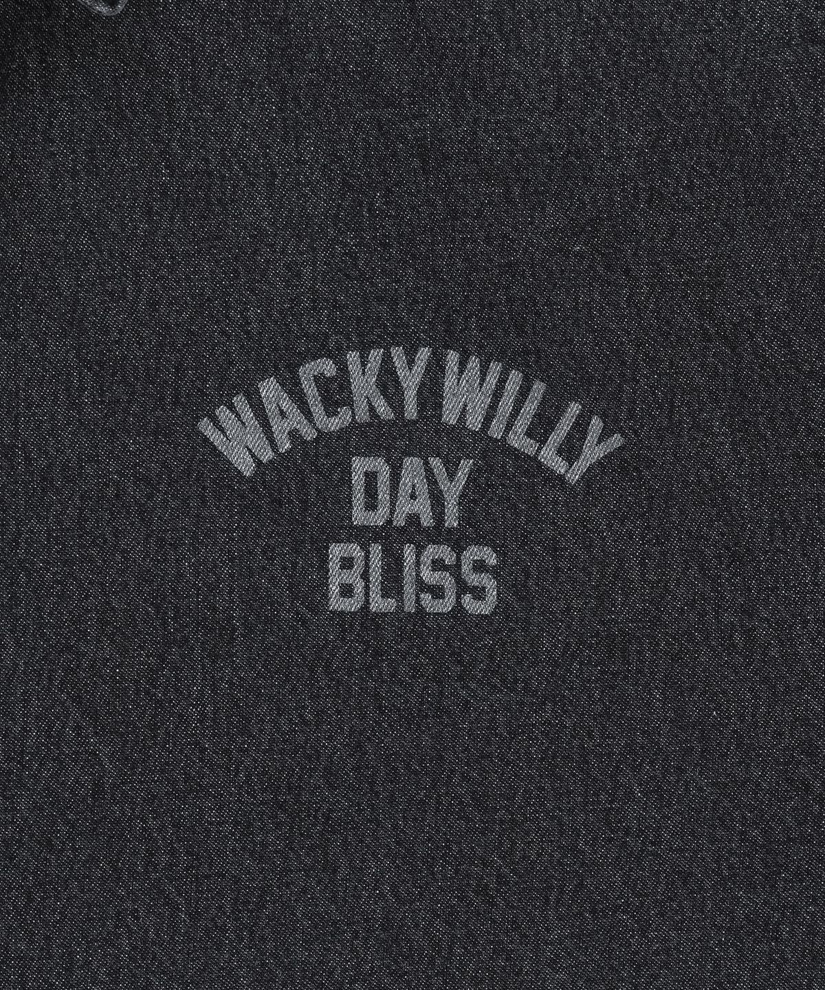 와키윌리(WACKY WILLY) 타이포 워싱 오버핏 데님 셔츠 블랙