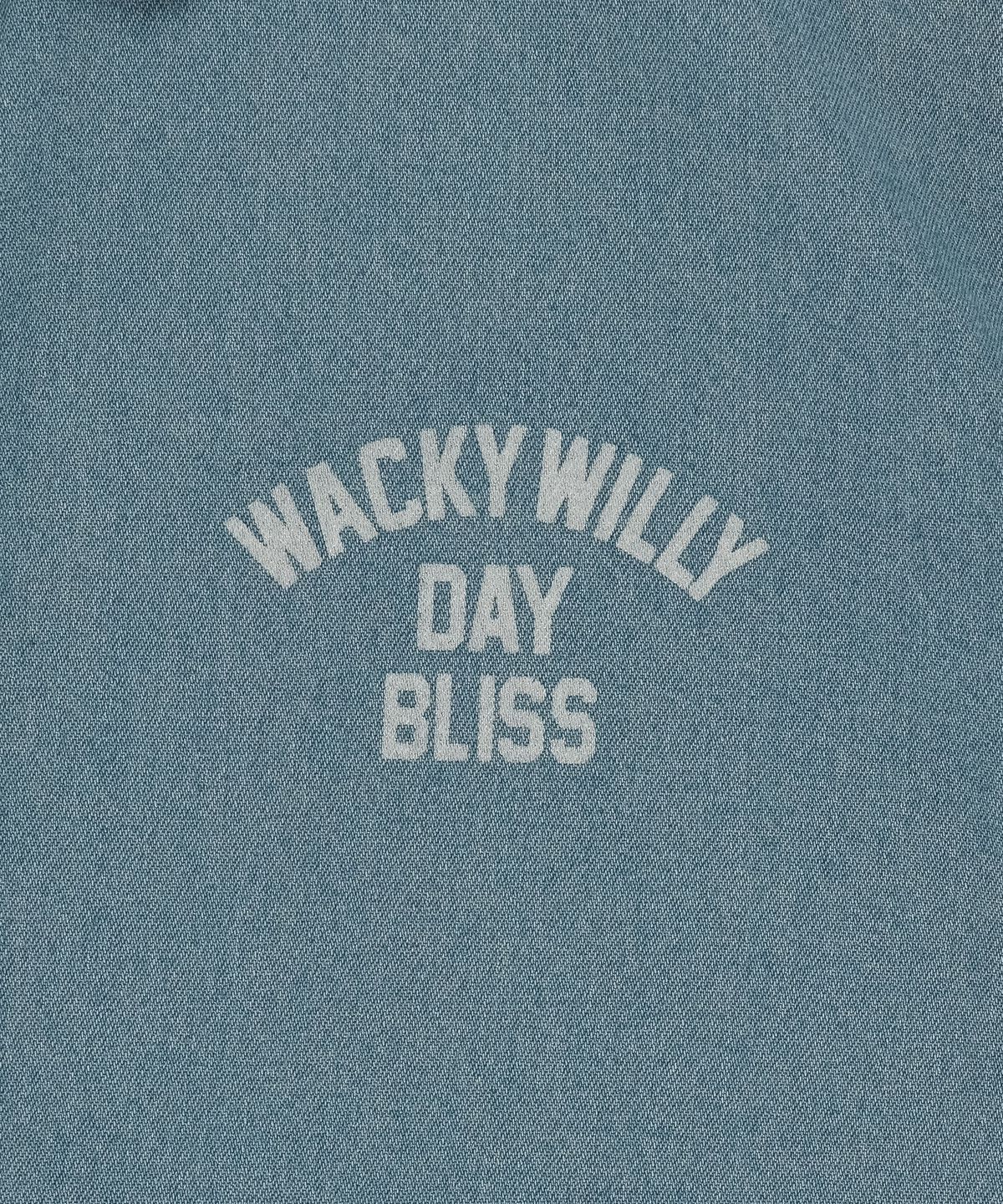 와키윌리(WACKY WILLY) 타이포 워싱 오버핏 데님 셔츠 블루
